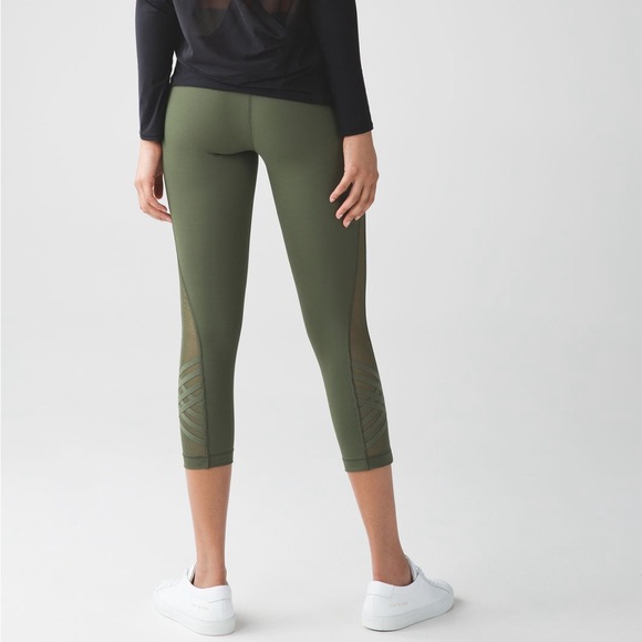 LULULEMON Minimalist Crop Mesh Leggings in Fatigue Green Size 4 - Picture 1 of 9